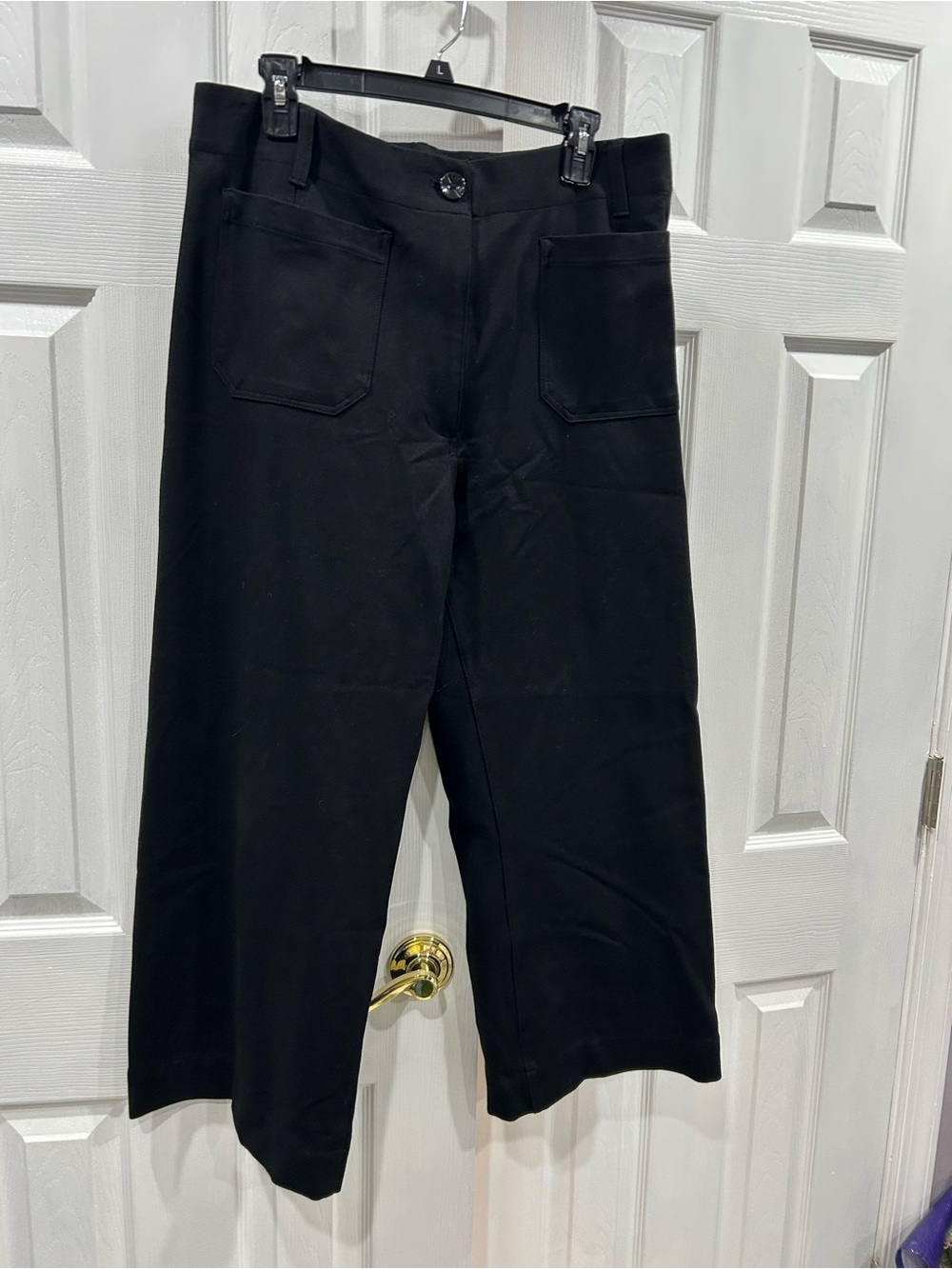 Quince Black Wide-Leg Women's capris with Front Patch Pockets